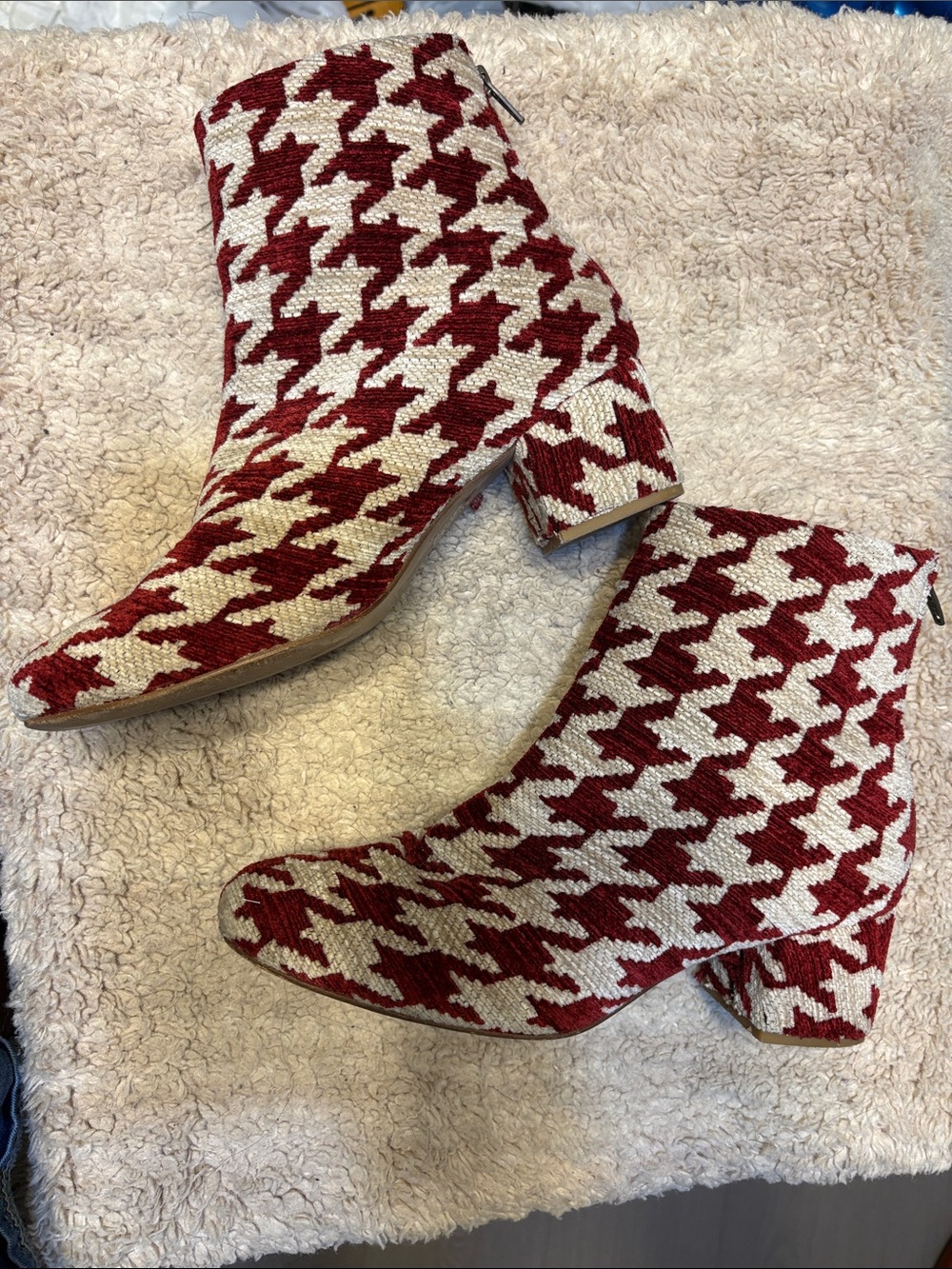 Free People Red and Cream Houndstooth Ankle Booties